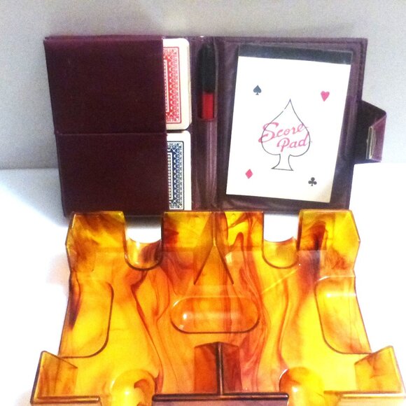 Vintage CARDS Card Deck Card Holder Card Tray Leather Case Silk Bag Bridge - Picture 2 of 11